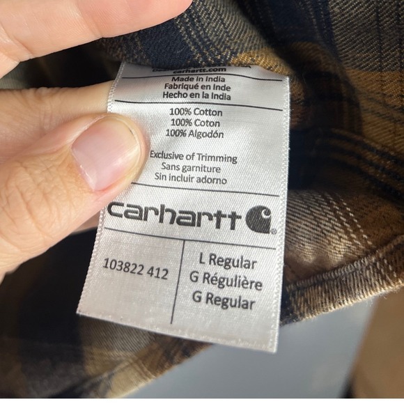 Carhartt Mens Original Fit Blue Tan Plaid Cotton Long Sleeve Button Down Shirt L - Picture 4 of 5